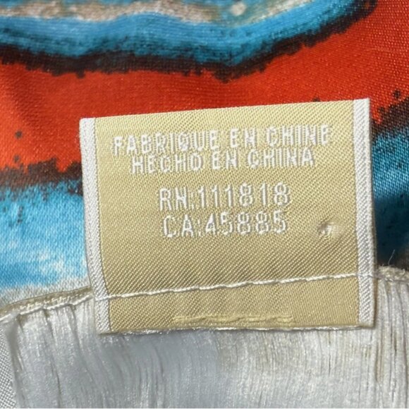 Michael Kors Plus Size 2X Flowy Blouse – Side Tie | Blue Orange White Tan - Picture 6 of 7